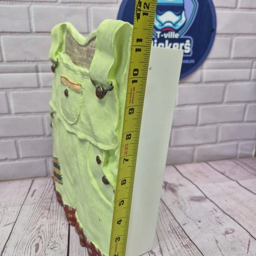 Distressed Country Green Overalls Wooden Wall Cabinet 3D Resin Front 12in x 9in